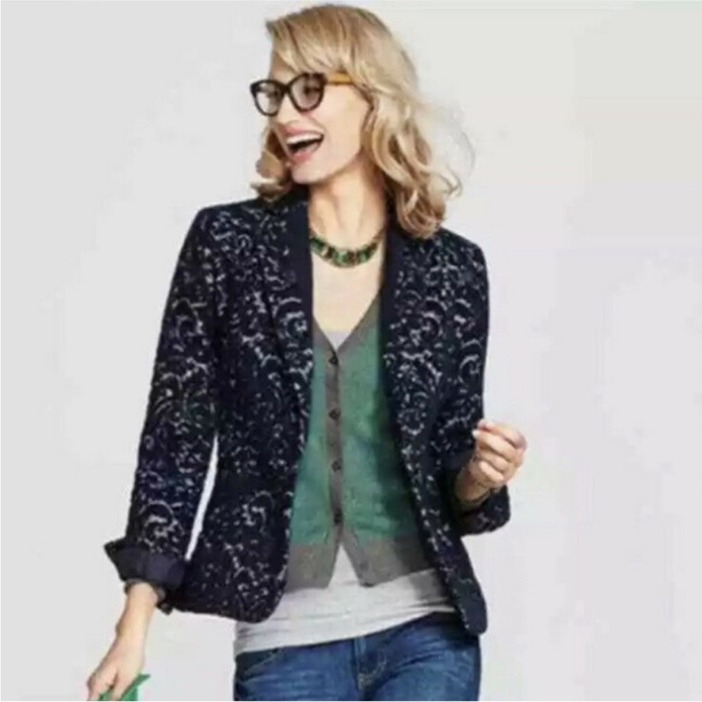 Cabi • Filigree Jacquard Midnight Navy Blue Blazer • Size 12